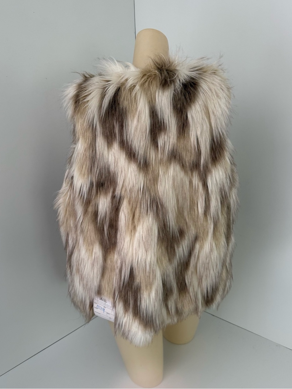 iKnit Faux Fur Vest Brown White Medium Sleeveless Jacket 5079 - Picture 3 of 6